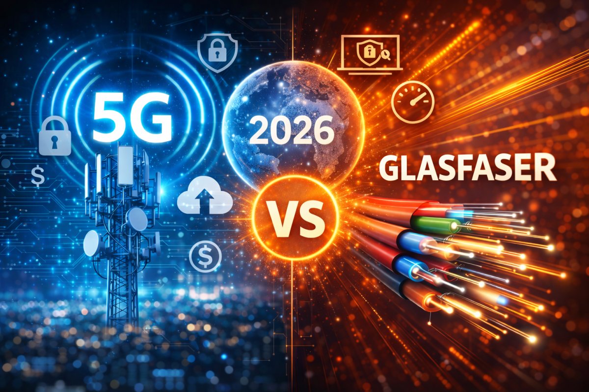 5G vs Glasfaser – warum der Vergleich 2026 so wichtig ist 5G vs Glasfaser – warum der Vergleich 2026 so wichtig ist
