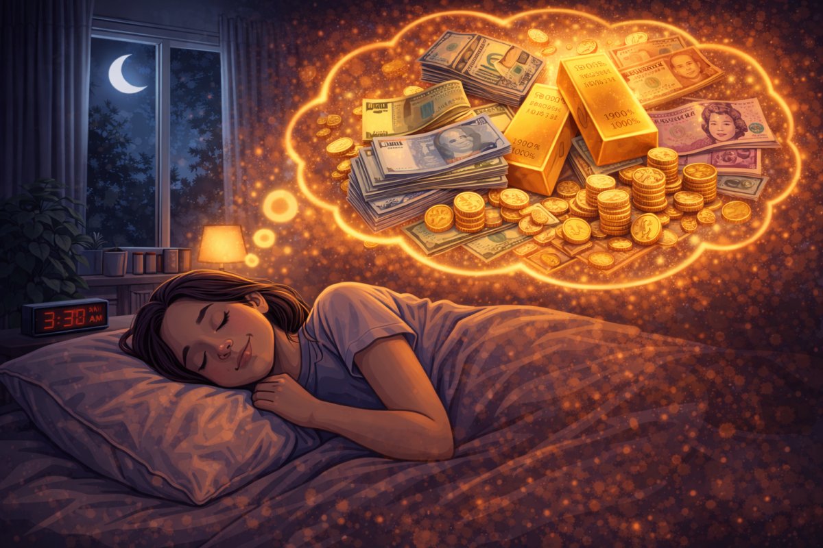 Fremde W&auml;hrungen und Gold im Traum