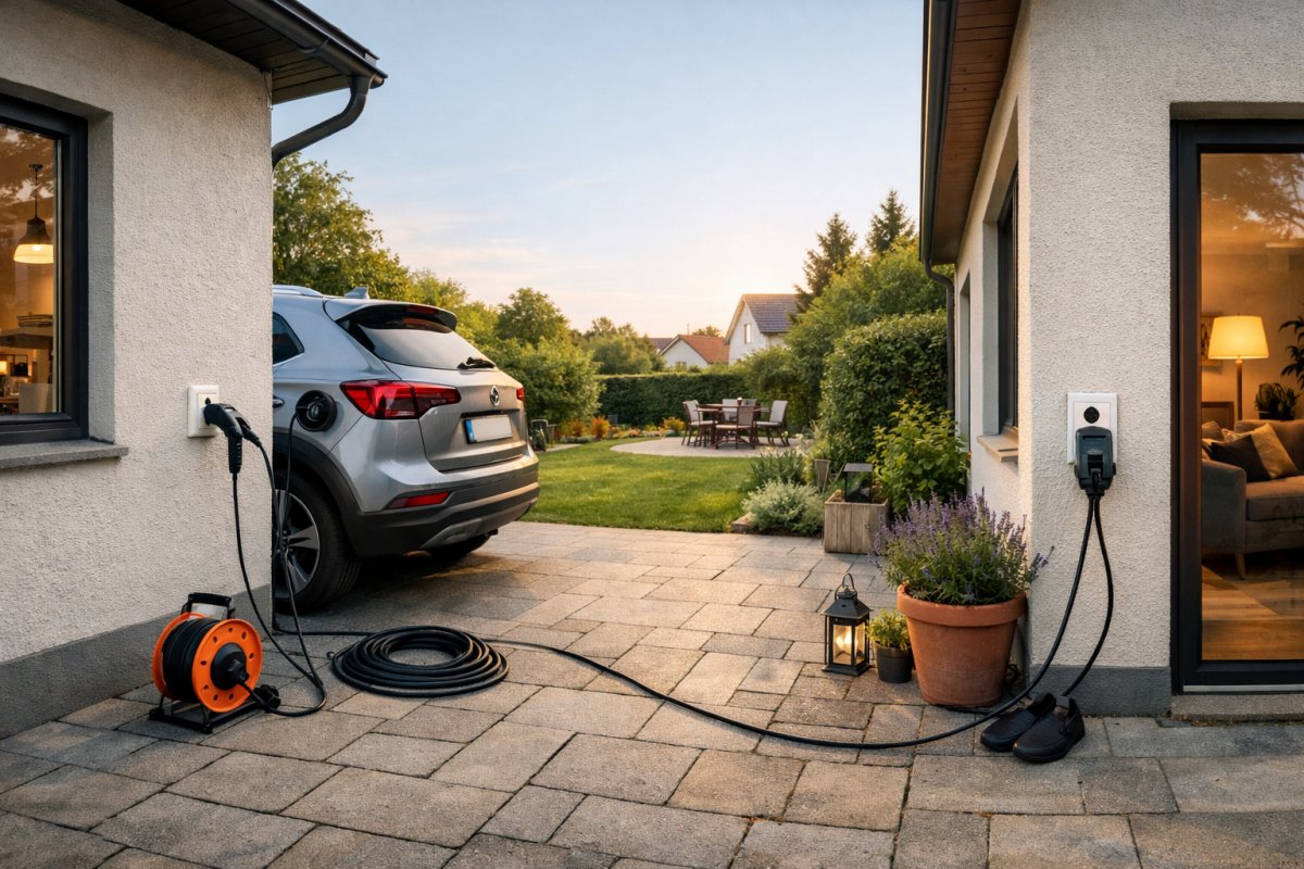 Laden über Haushaltssteckdose als Übergangslösung Laden über Haushaltssteckdose als Übergangslösung